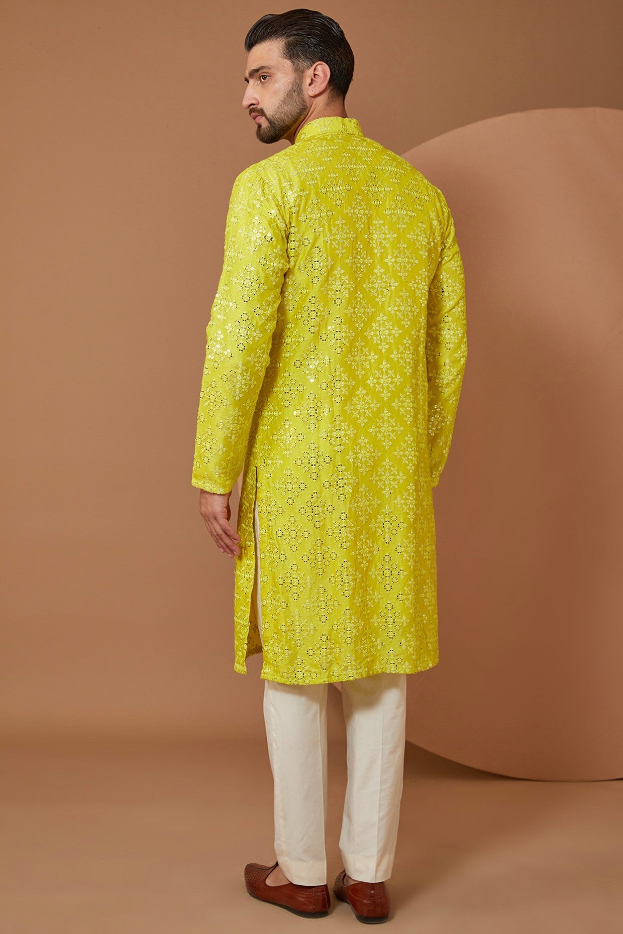 Bright Yellow Signature Mirrorwork Kurta - kasbahmen