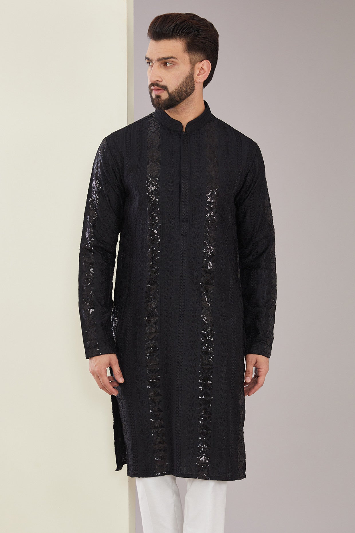 Signature Black Sequened Kurta - kasbahmen