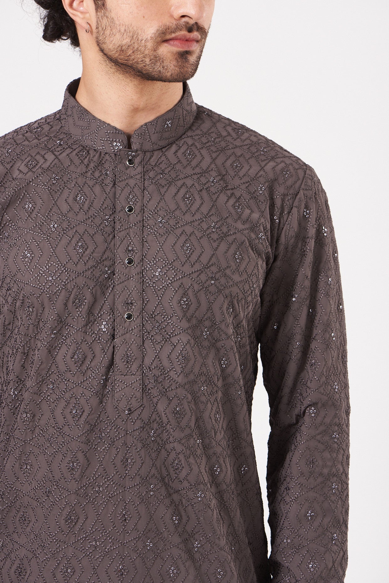 Dark Mauve Embroidered Kurta - kasbahmen