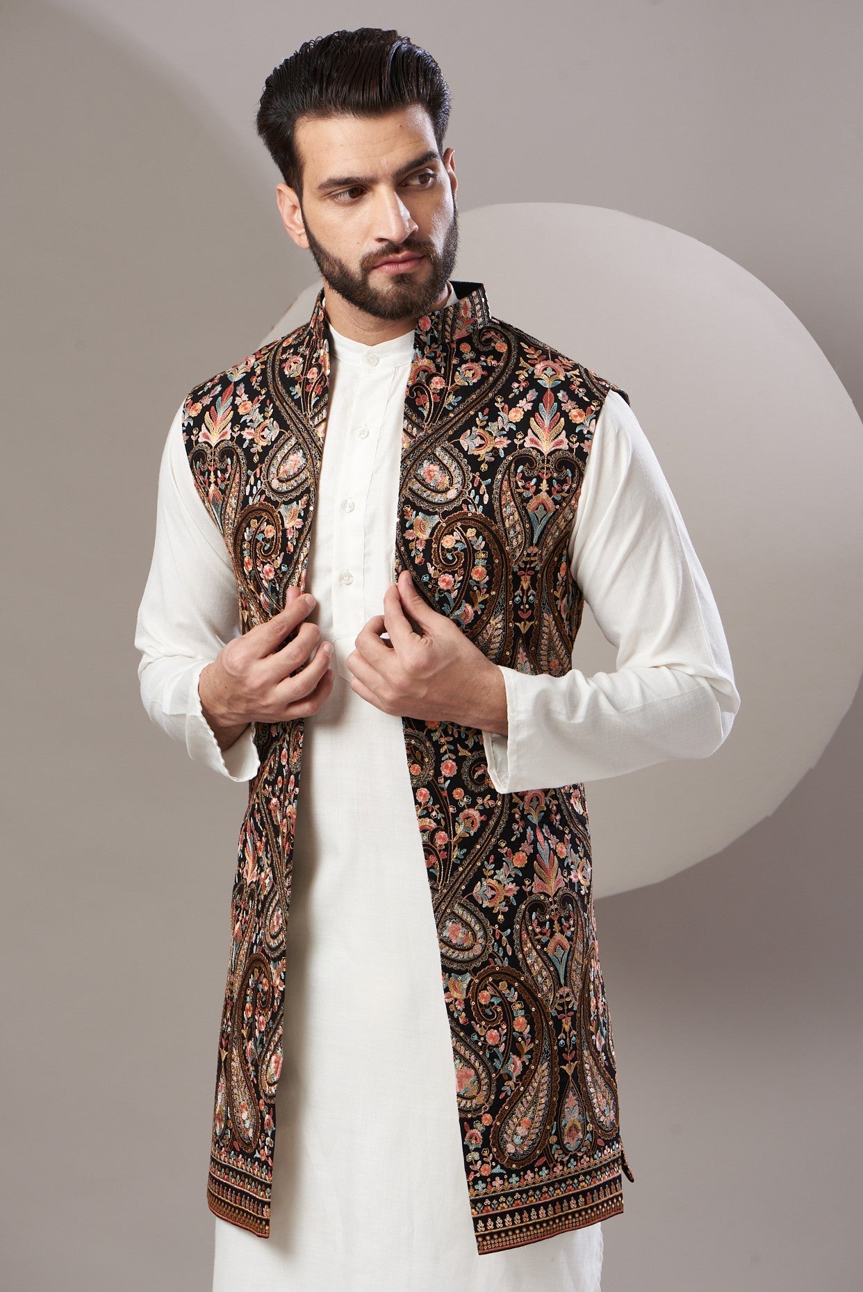 Formal kashmiri jamawar long jacket - kasbahmen