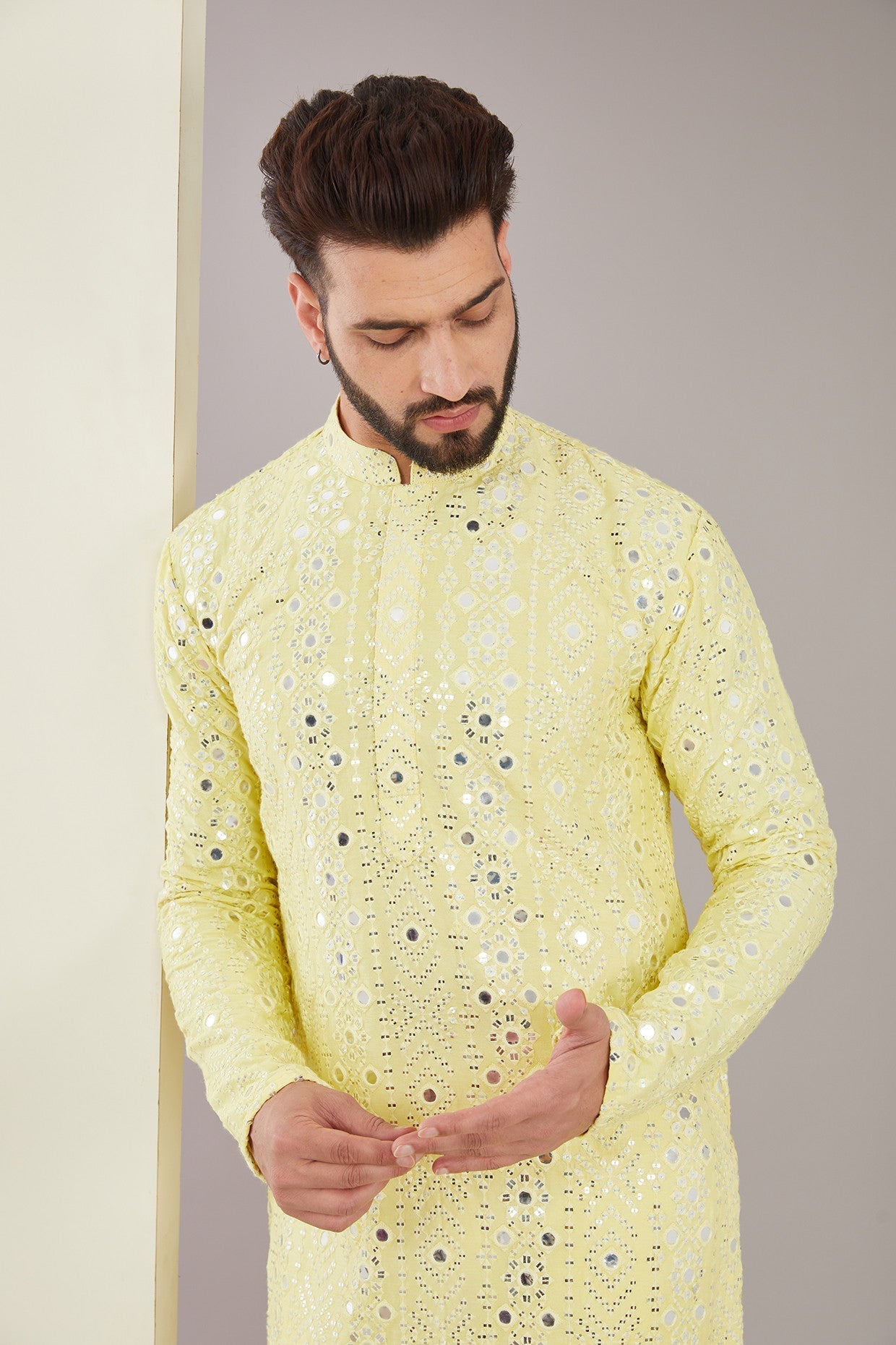 Signature Yellow Mirrorwork Kurta - kasbahmen