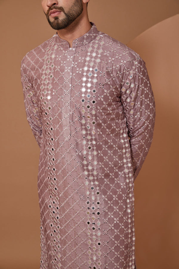 Sunset Lilac Signature Mirrorwork Kurta - kasbahmen