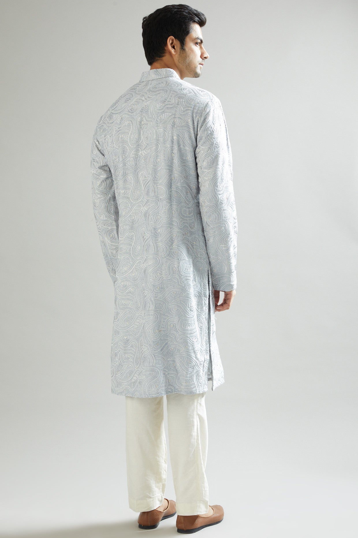 Powder Blue Embroidered Kurta - kasbahmen