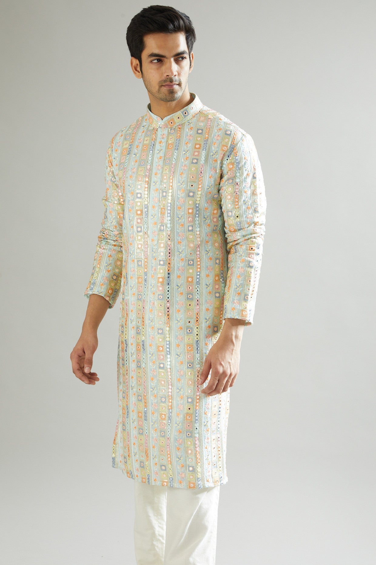 Pastel Blue Embroidered Kurta - kasbahmen