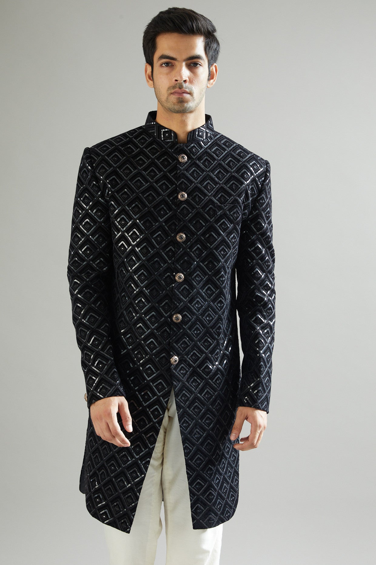 Black Embroidered Indowestern Kurta - kasbahmen