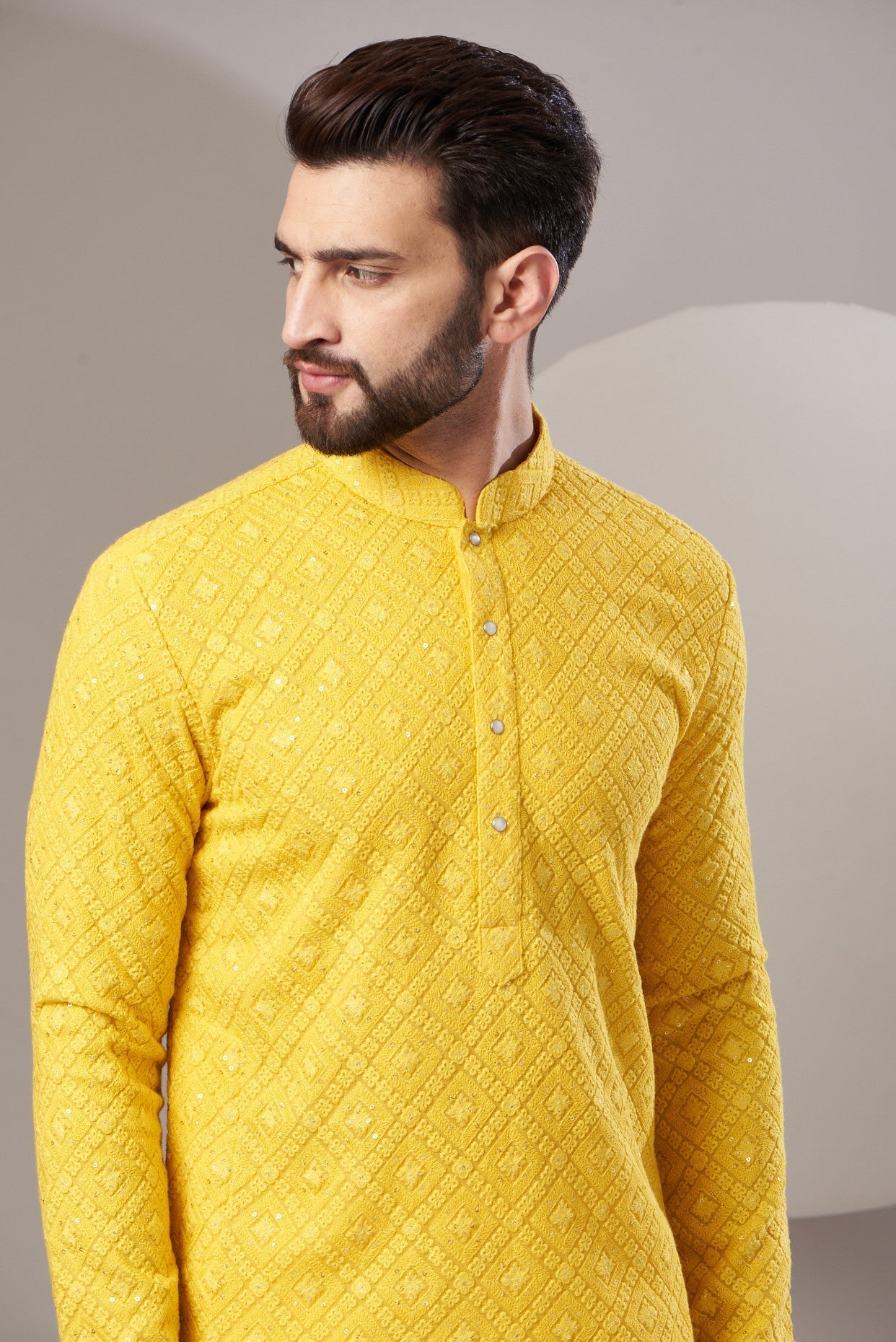 Formal yellow chikankari kurta - kasbahmen