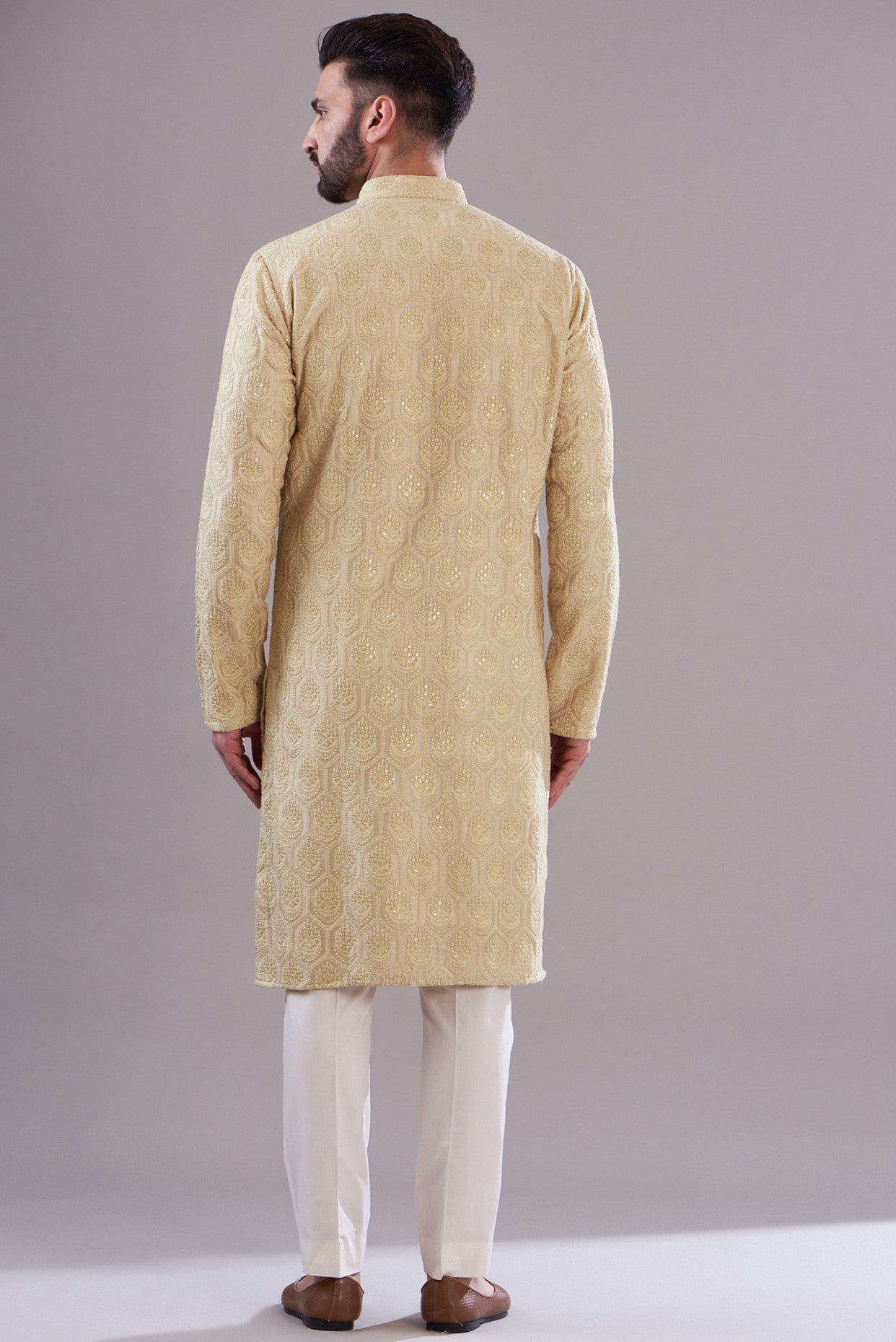 Cream threadwork kurta - kasbahmen