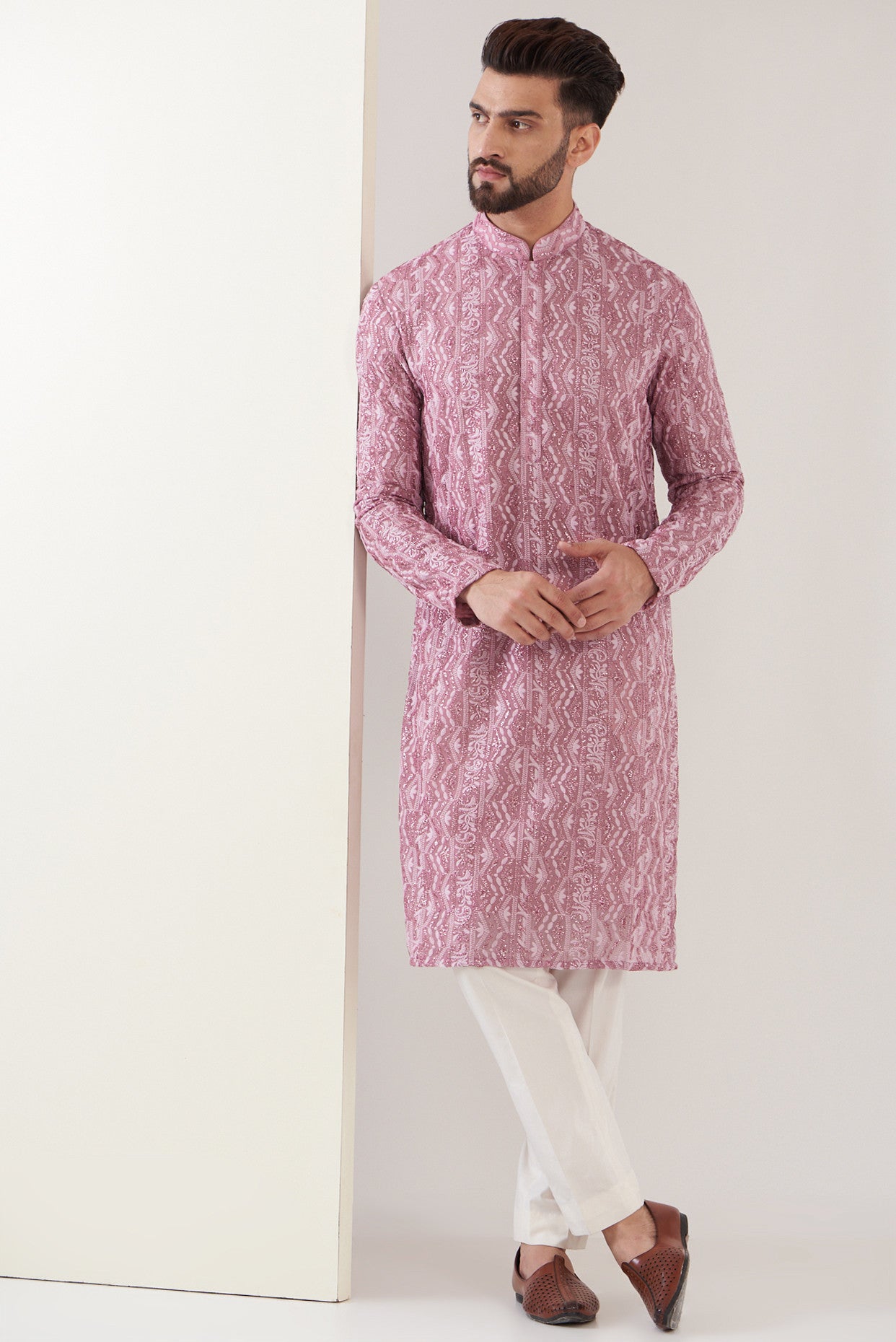 Dark onion pink chikankari kurta - kasbahmen