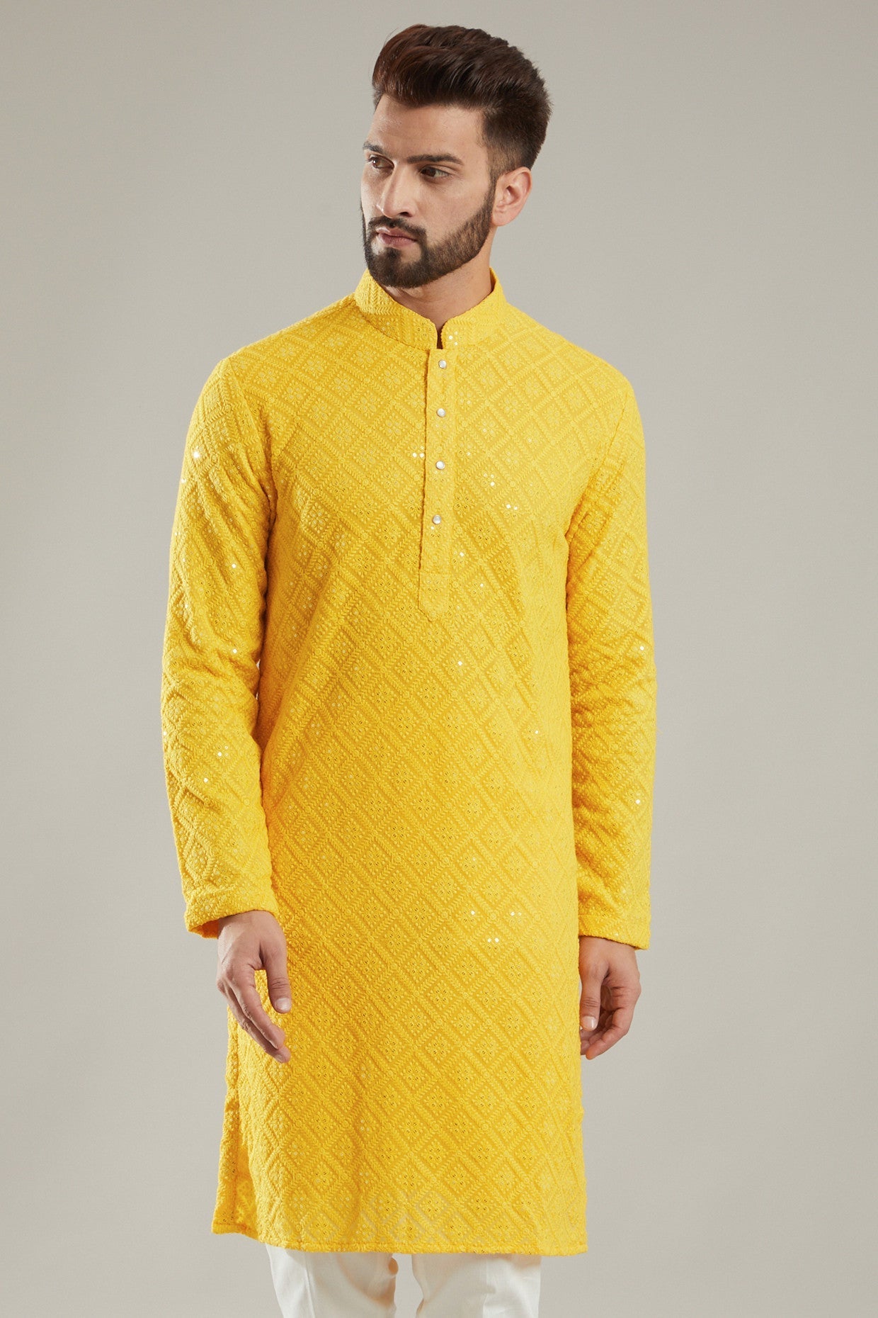 Yellow Embroidered Kurta - kasbahmen