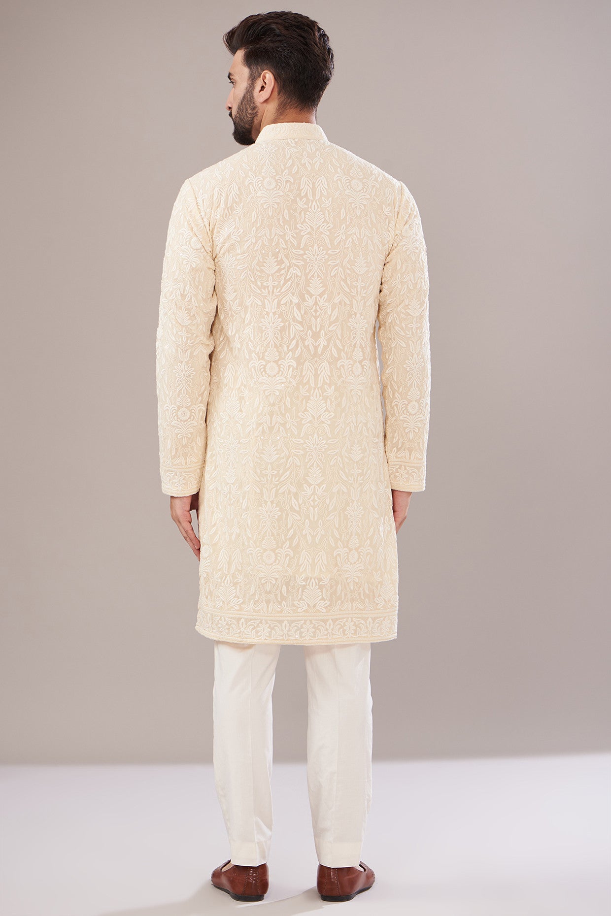 Ivory Georgette Embroidered Kurta - kasbahmen