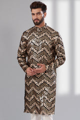 Black leather patch work kurta - kasbahmen