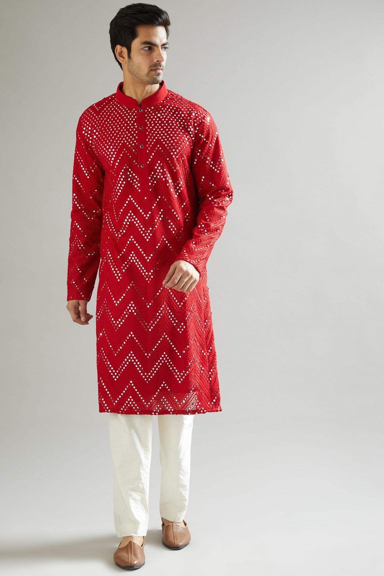 Red Embroidered Kurta - kasbahmen