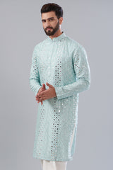 Signature powder blue mirror work kurta - kasbahmen