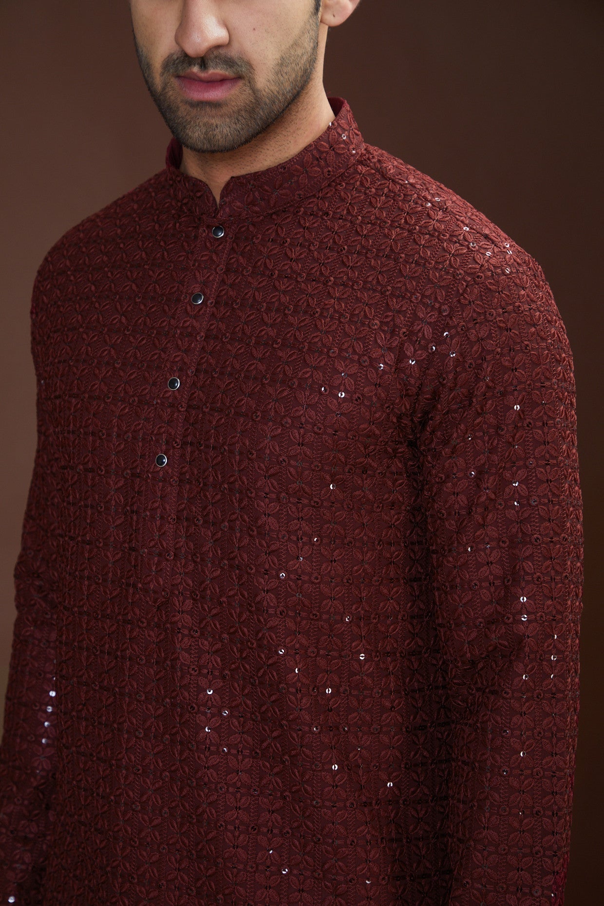 Maroon chikankari kurta - kasbahmen