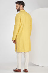 Yellow Chikankari Kurta with Intricate Threadwork - kasbahmen