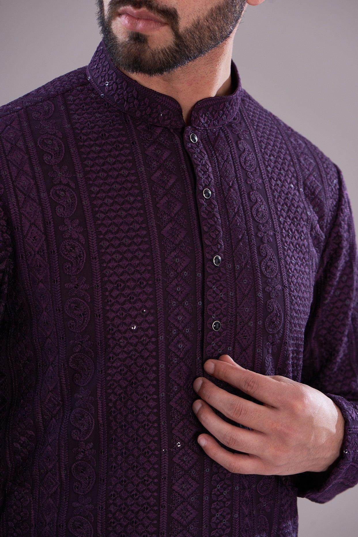 Wine chikankari kurta - kasbahmen