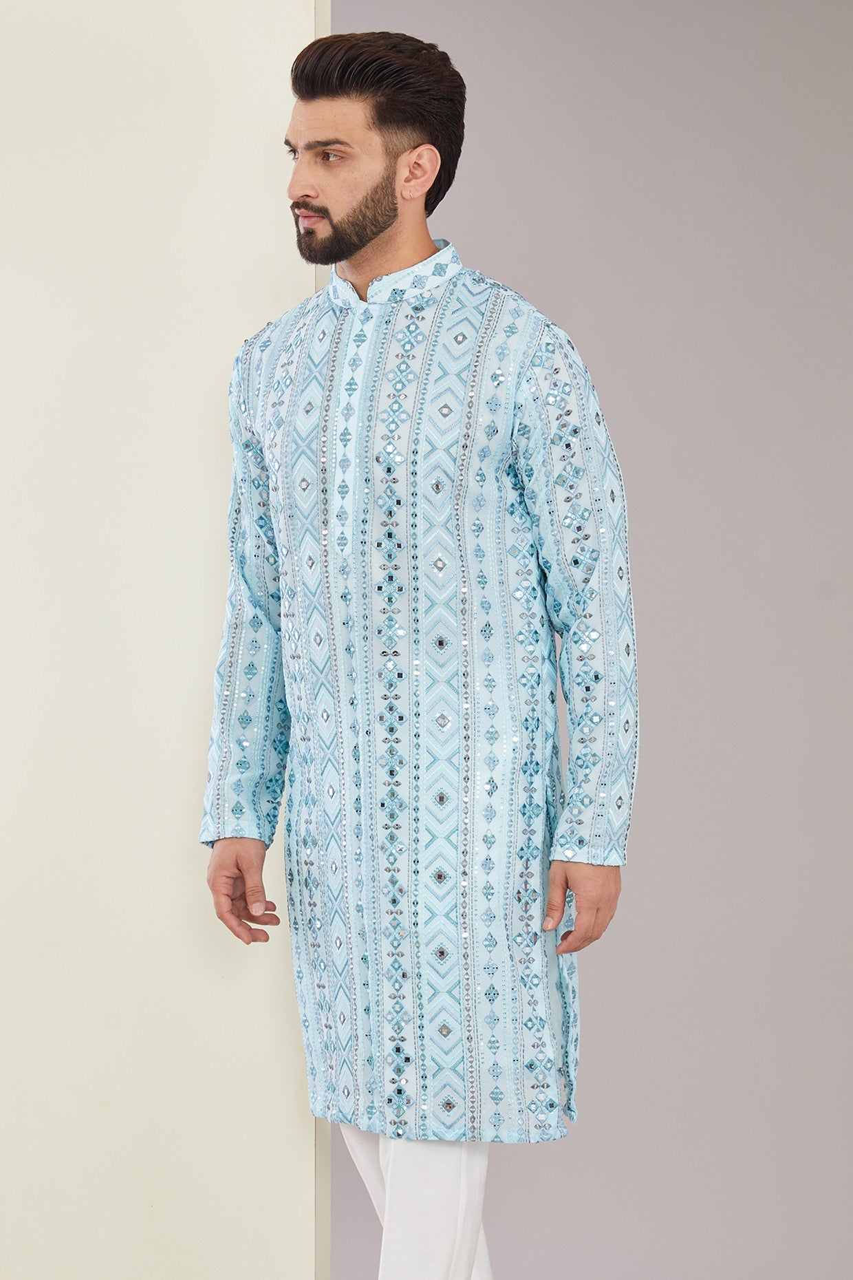 Classic Blue Mirrorwork Kurta - kasbahmen