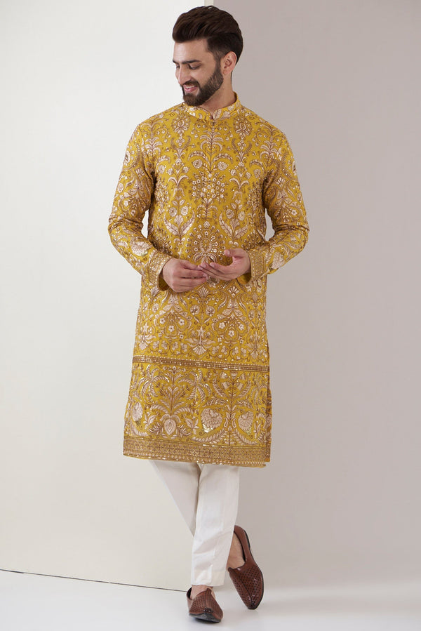 Yellow embroidered kurta