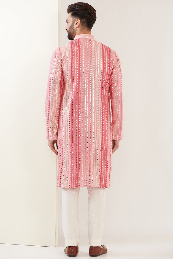 Dark Pink Mirror work kurta