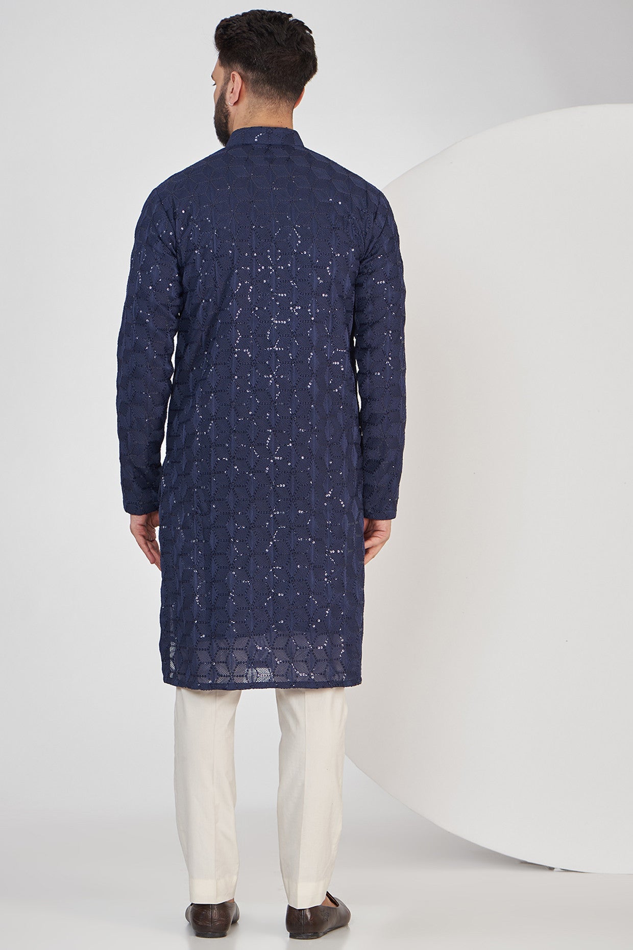 Navy Blue Chikankari Kurta - kasbahmen