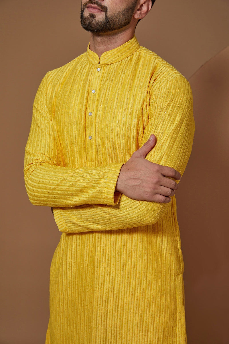 Yellow Chikankari Kurta - kasbahmen