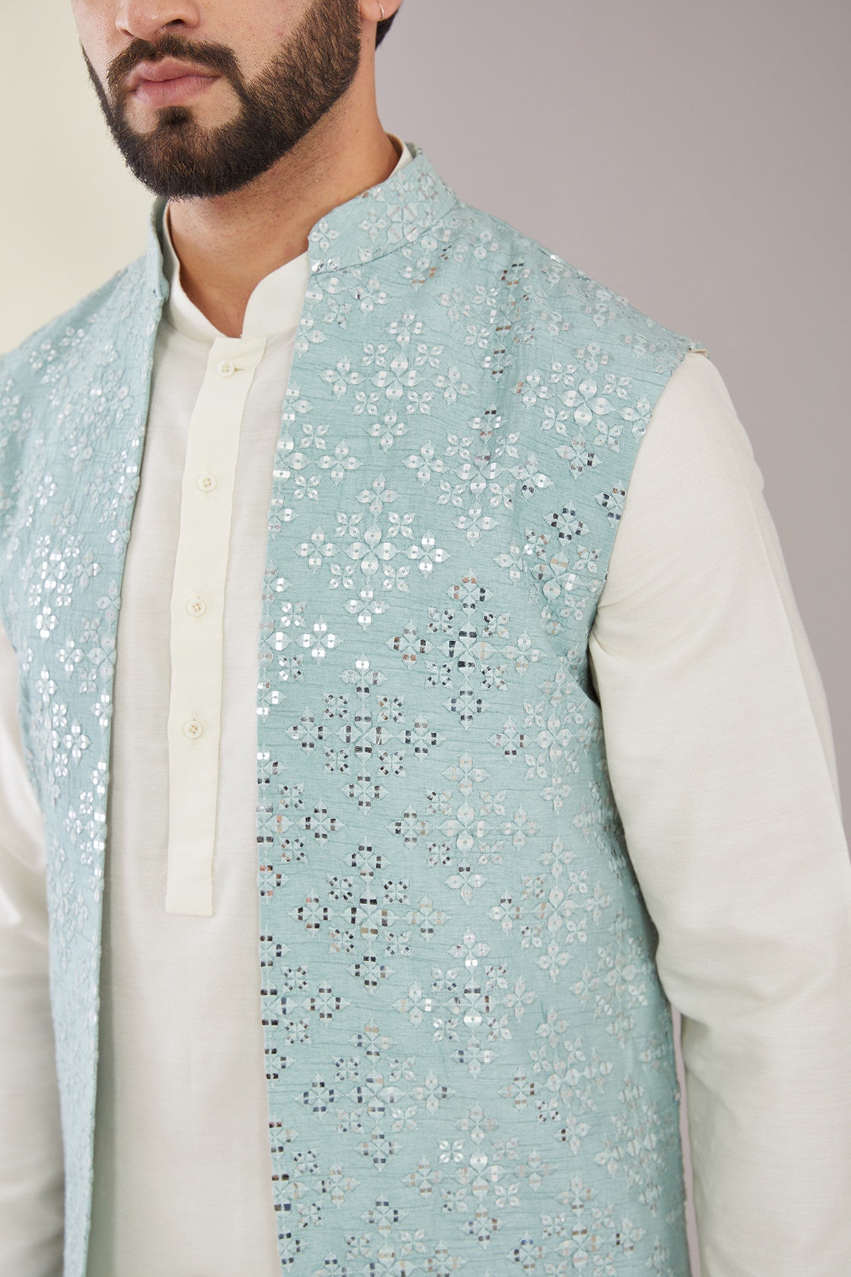 Pastel Blue Mirrorwork Shrug - kasbahmen