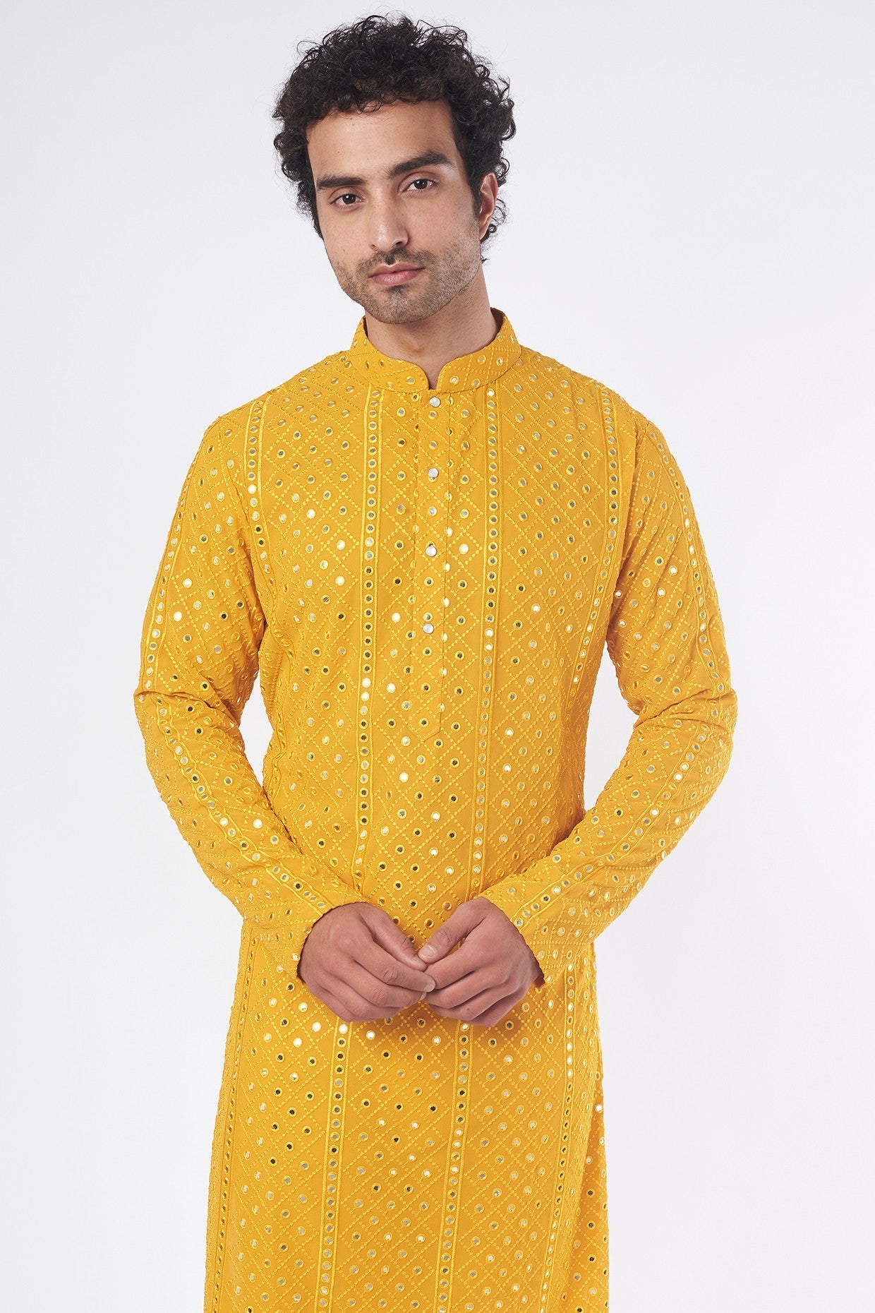 Mustard Embroidered Kurta - kasbahmen