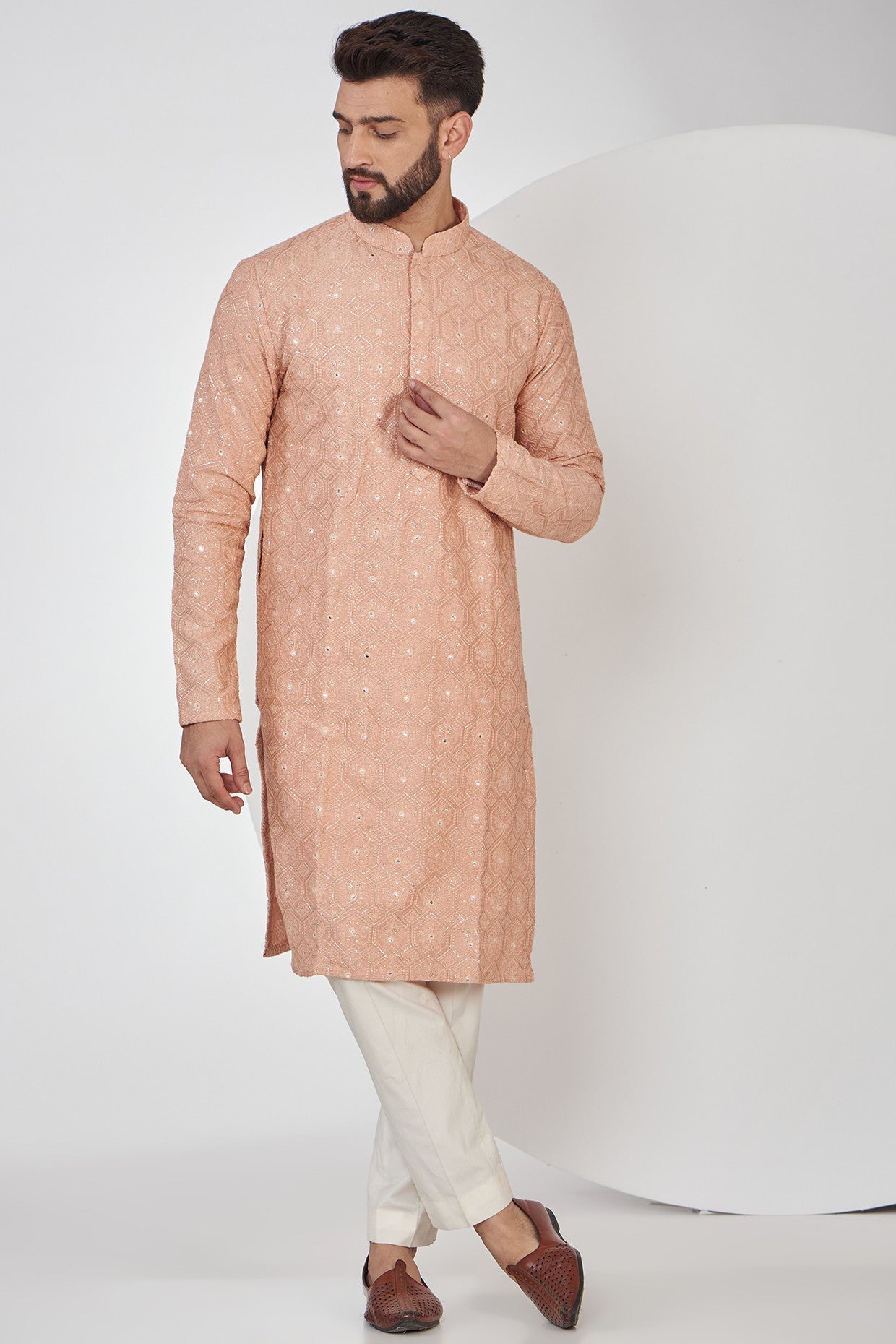 Peach Chikankari Kurta - kasbahmen