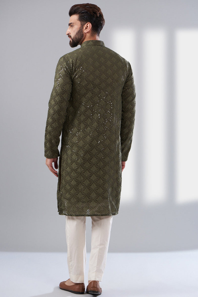 Mehndi Green Chikankari Kurta - kasbahmen