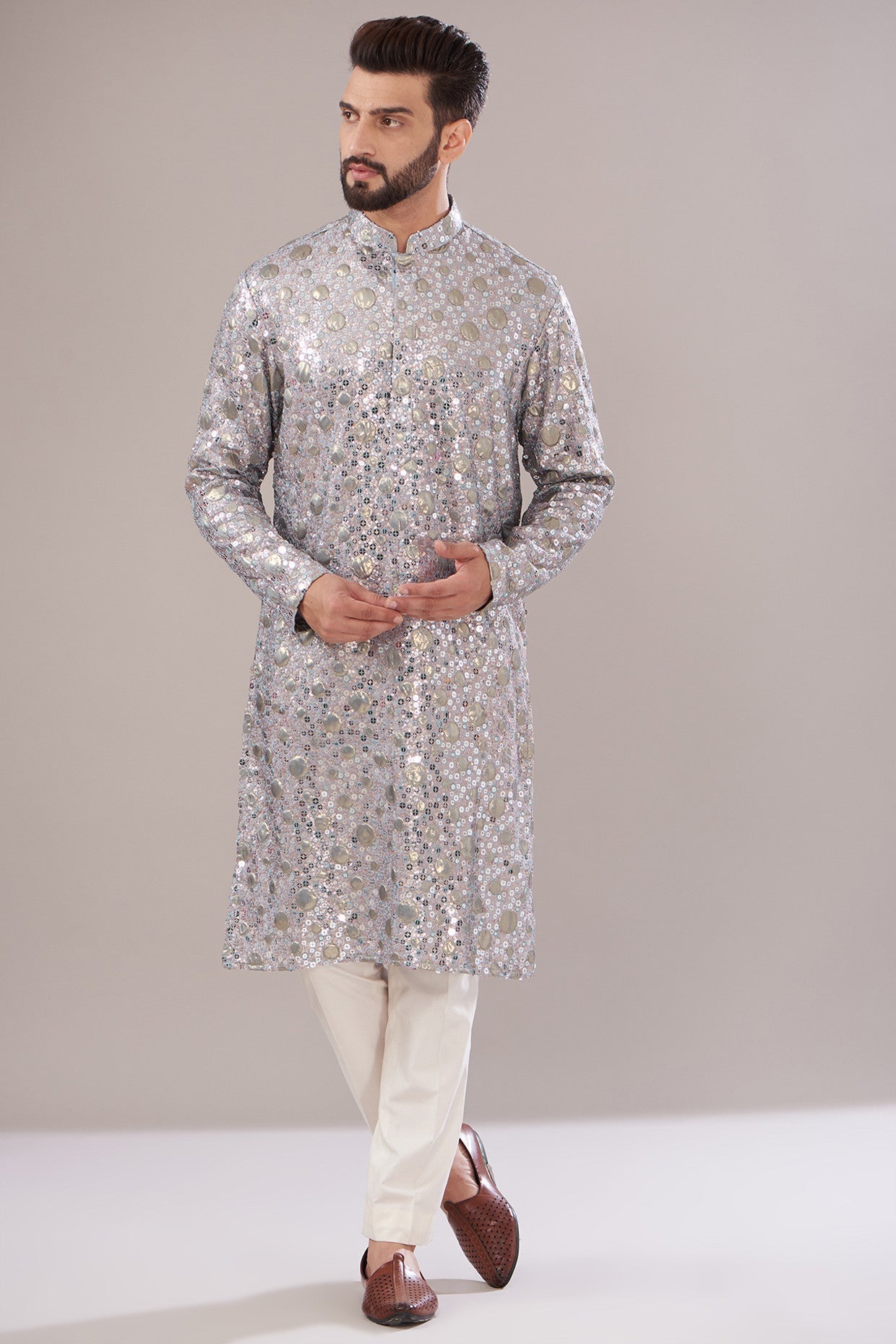 Mint Blue Georgette Embroidered Kurta - kasbahmen