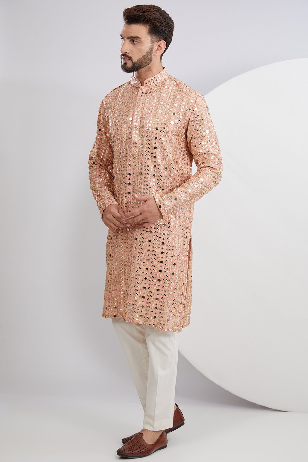 Peach Mirrorwork Kurta - kasbahmen