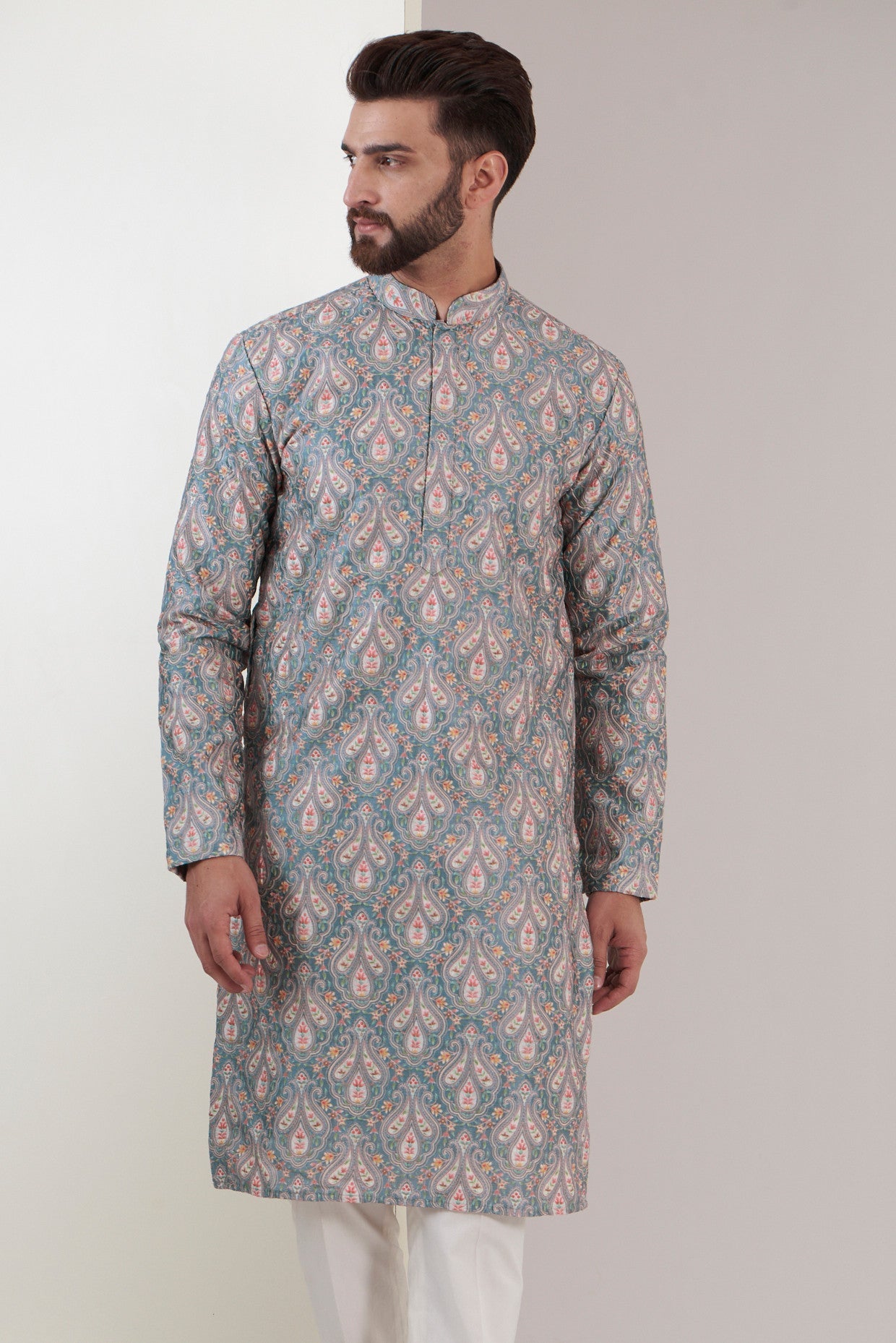 Slate blue embroidered kurta - kasbahmen