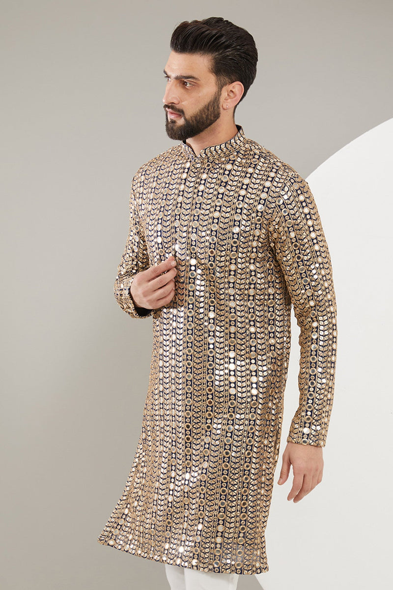 Navy Blue Mirrorwork Kurta - kasbahmen