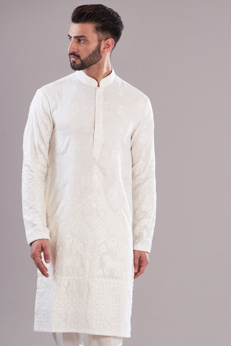 Ivory threadwork kurta