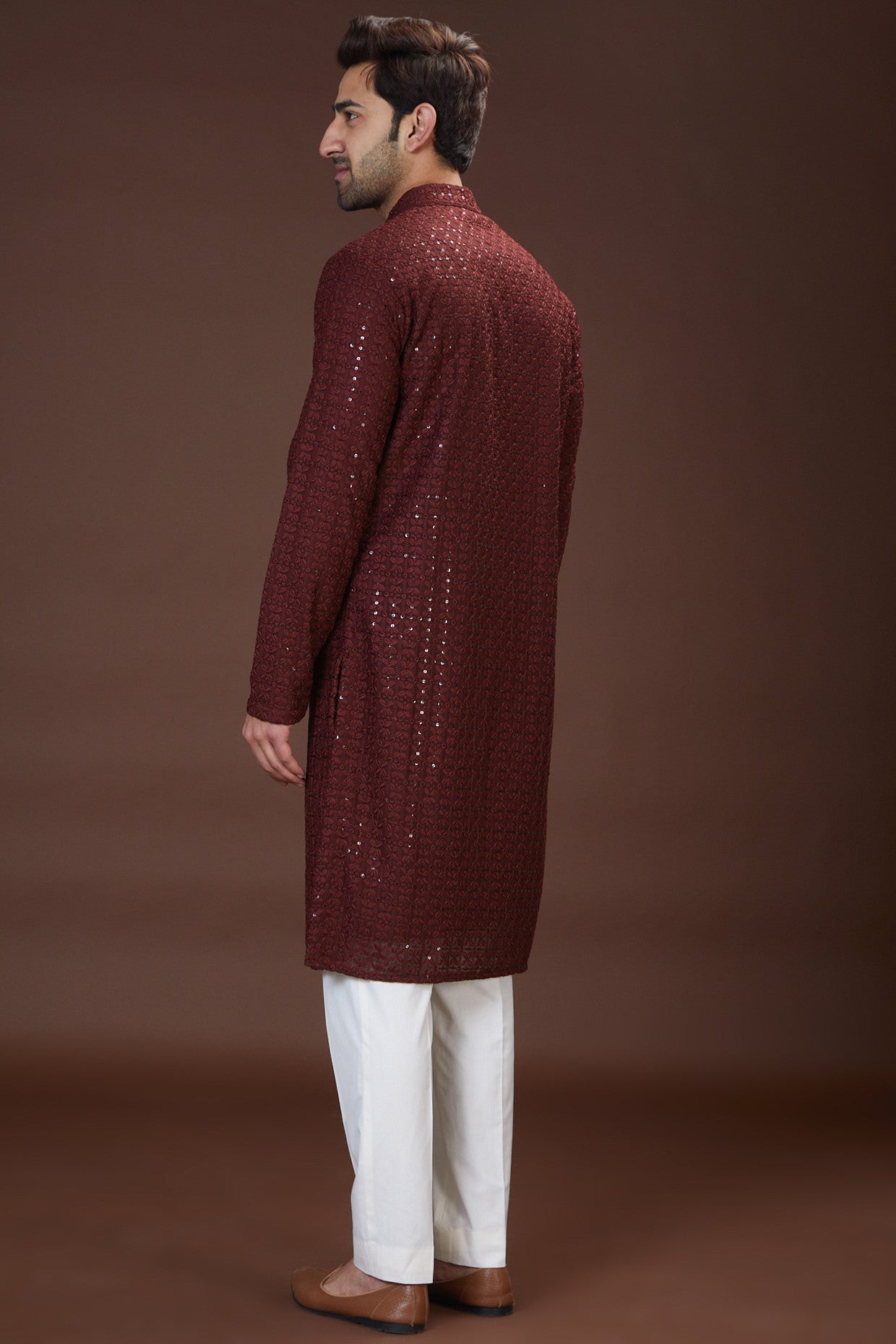 Maroon chikankari kurta - kasbahmen