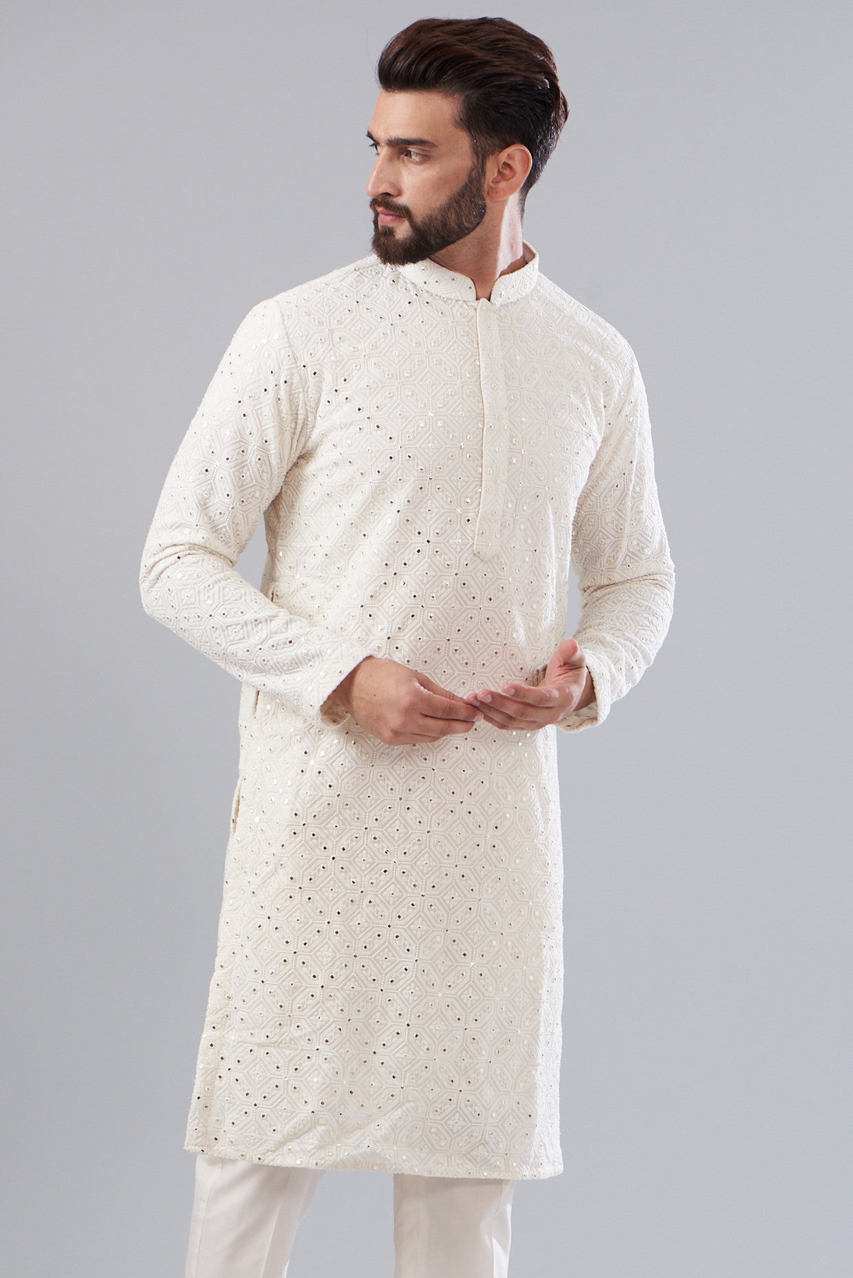 White Chikankari Kurta - kasbahmen