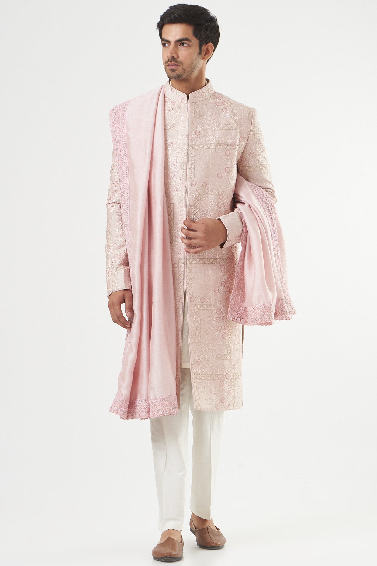 Blush Pink Embroidered Sherwani Set - kasbahmen