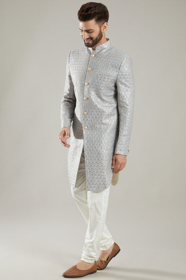 Silver Silk Indo Western Jacket - kasbahmen