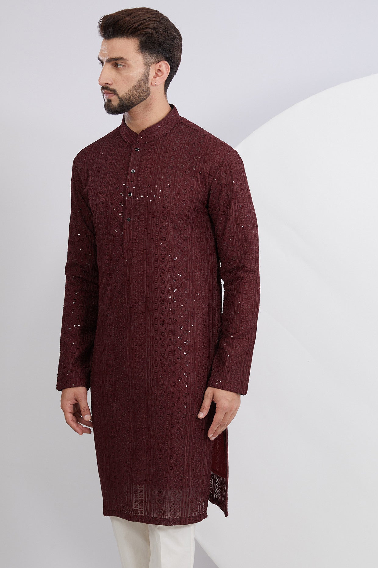 Maroon Embroidered Kurta - kasbahmen