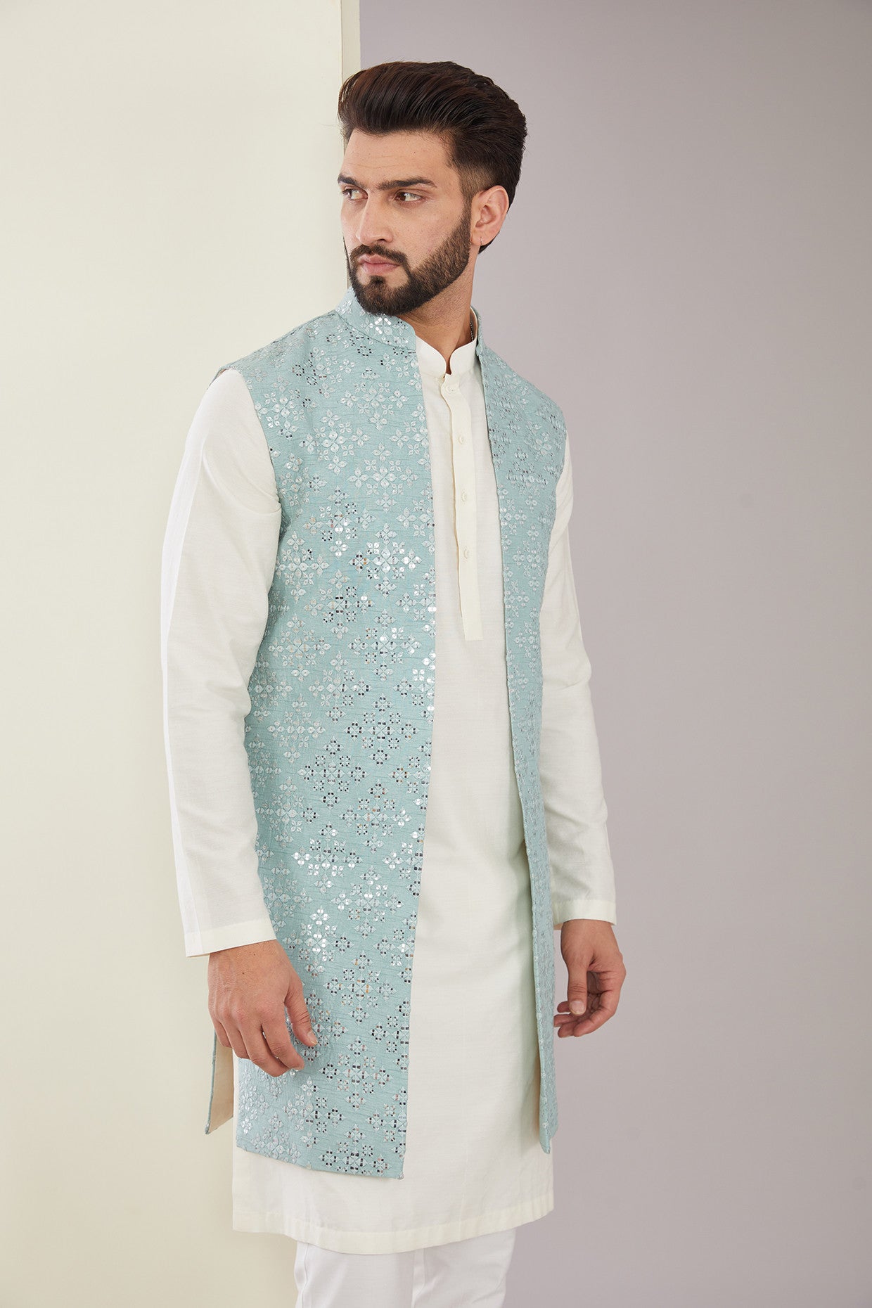 Pastel Blue Mirrorwork Shrug - kasbahmen