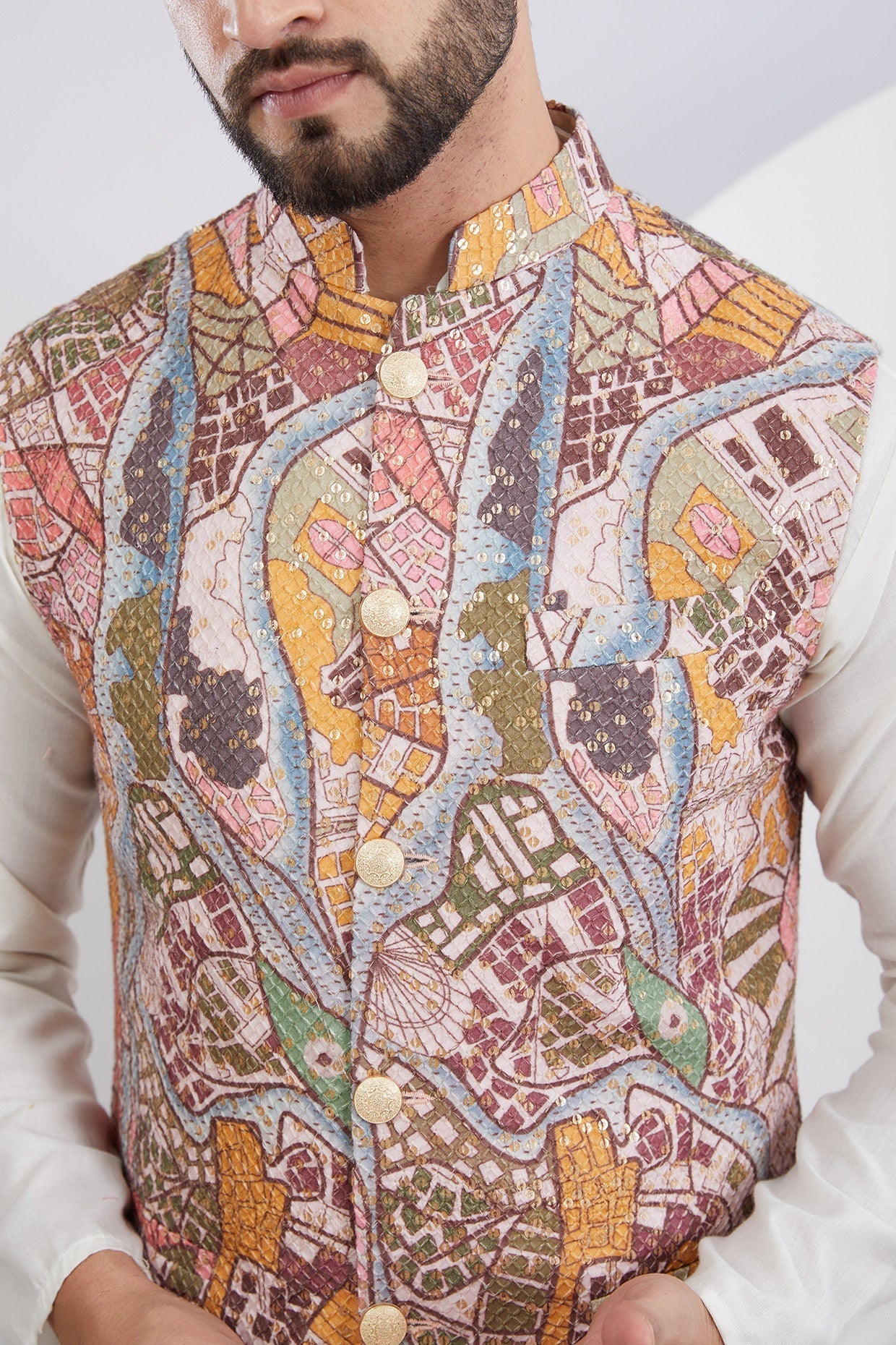 Abstract Embroidered Jacket on Print - kasbahmen