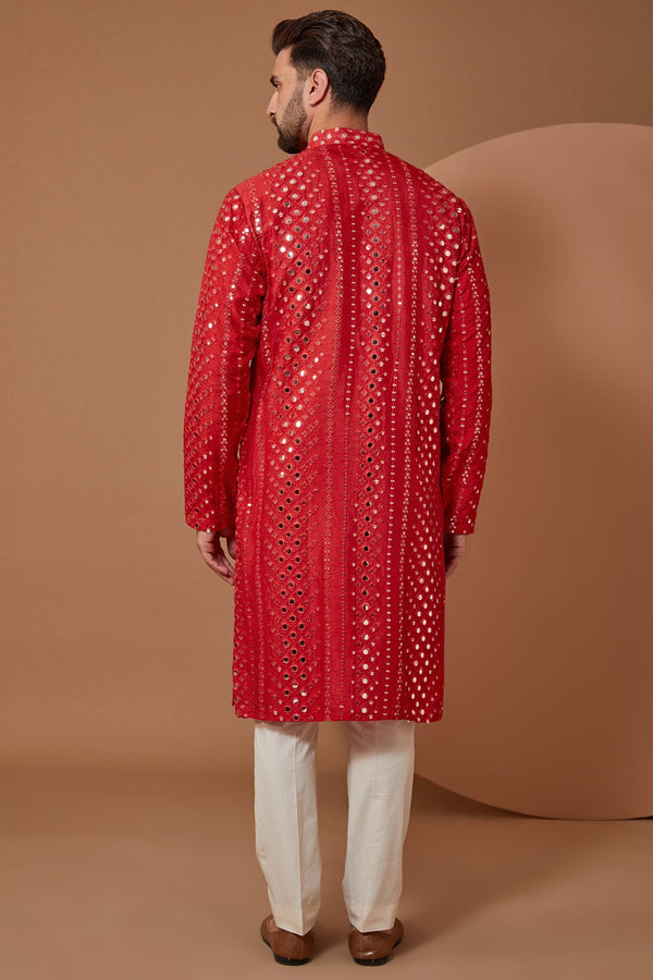 Red Mirror work Kurta - kasbahmen