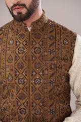 Mustard Silk Embroidered Nehru Jacket - kasbahmen