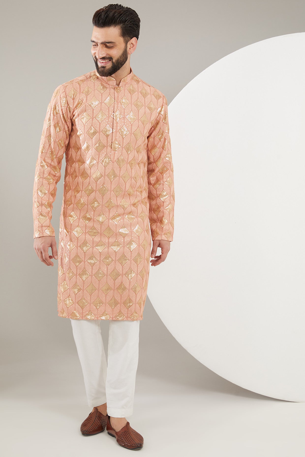 Mud peach chikankari kurta - kasbahmen