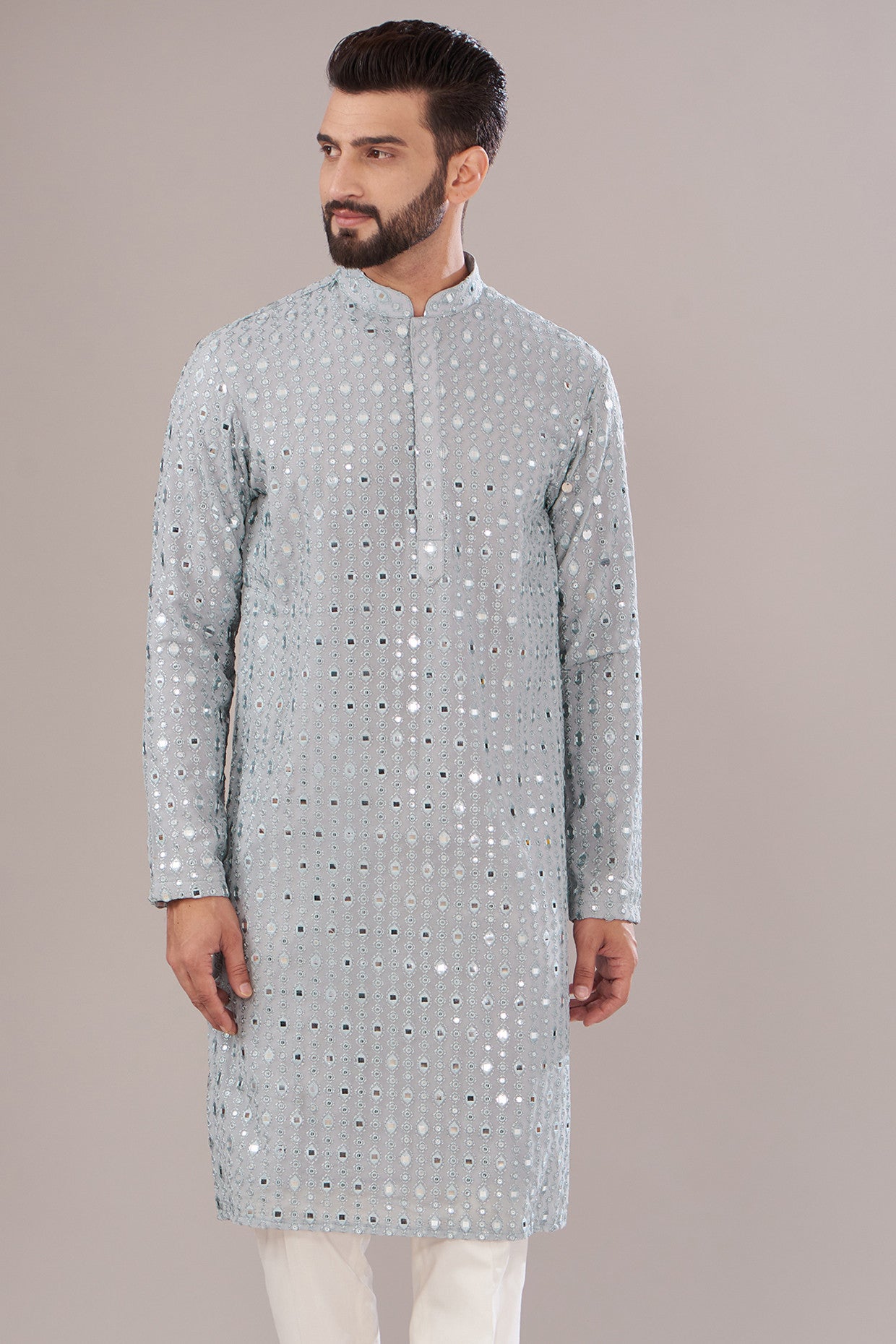 Sierra Blue Georgette Embroidered Kurta - kasbahmen