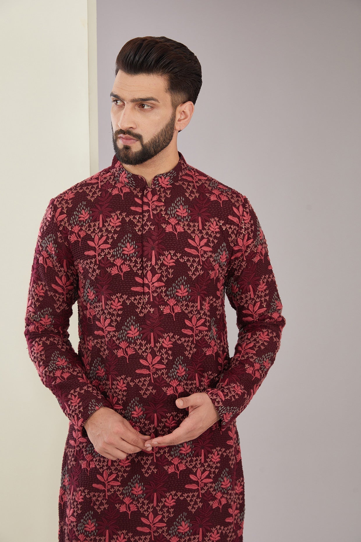 Maroon Threadwork Kurta - kasbahmen