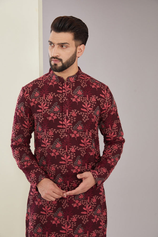 Maroon Threadwork Kurta