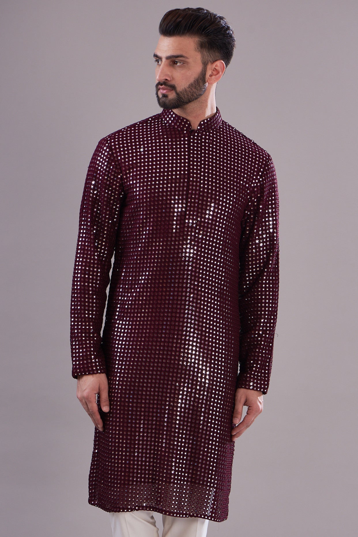 Maroon mirror work kurta - kasbahmen