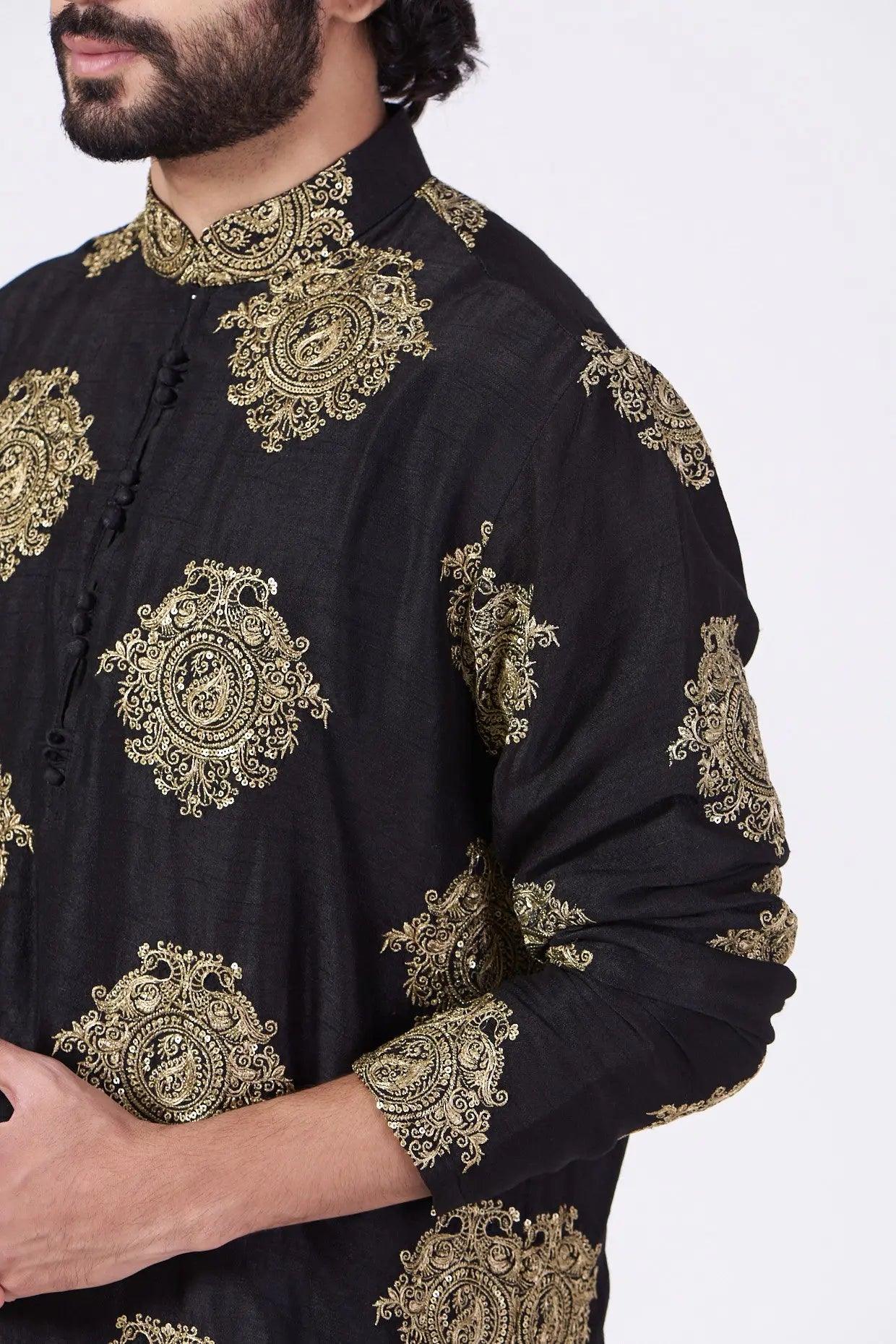 Black Embroidered Kurta - kasbahmen