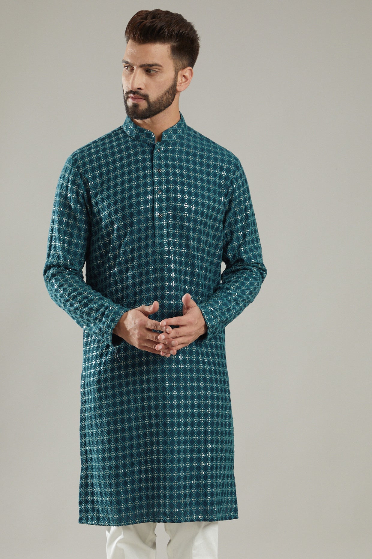 Turquoise Silk Kurta - kasbahmen